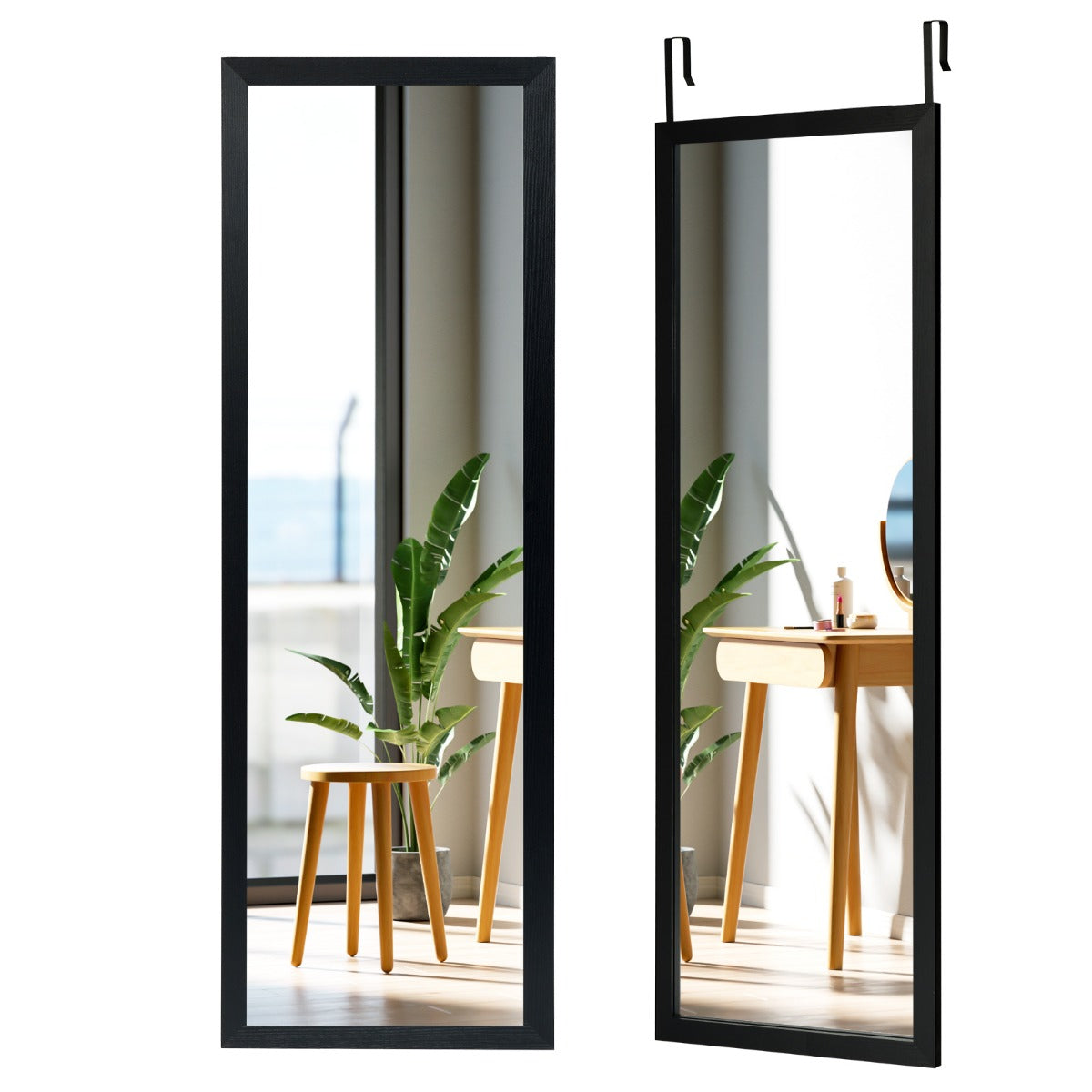 LIVSK Wand- en Deurhangspiegel 120 x 37 cm - Robuust MDF-frame - Breukvast Glas - Ruimtebesparend - Zwart
