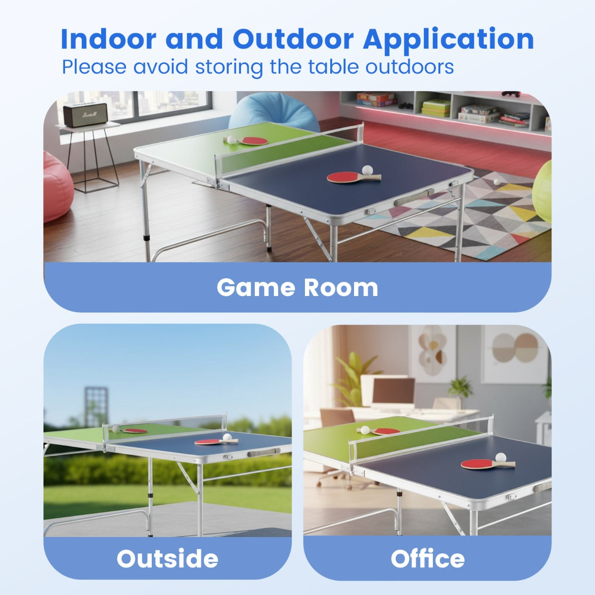 Livsk costway 120 x 76 cm draagbare tafeltennistafel opvouwbare mini tafeltennisset 5 2