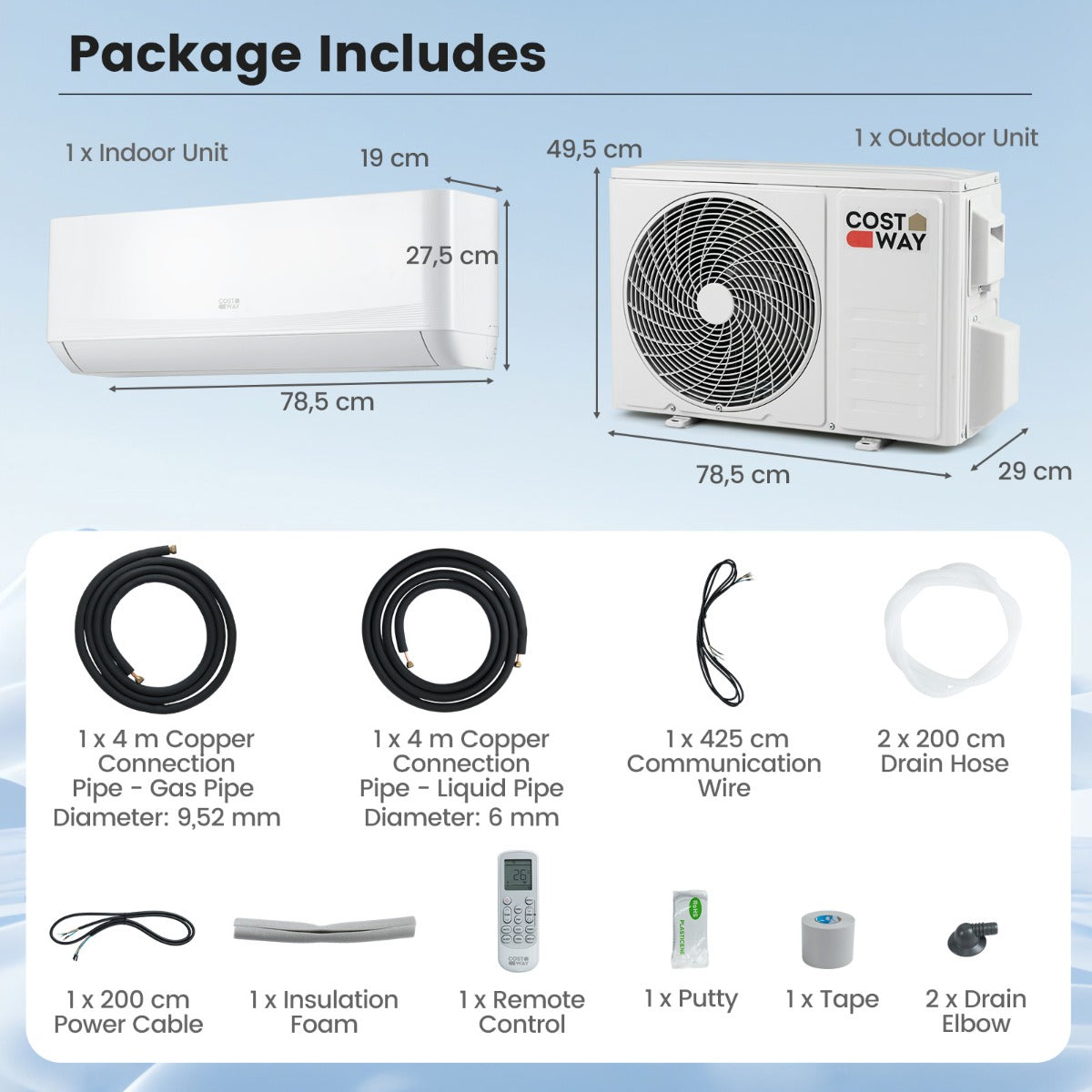 LIVSK Mini-Split Airconditioning - 12000 BTU - Koelen en Verwarmen tot 70 m² - A++ Energieklasse - Stil en Efficiënt - Wit