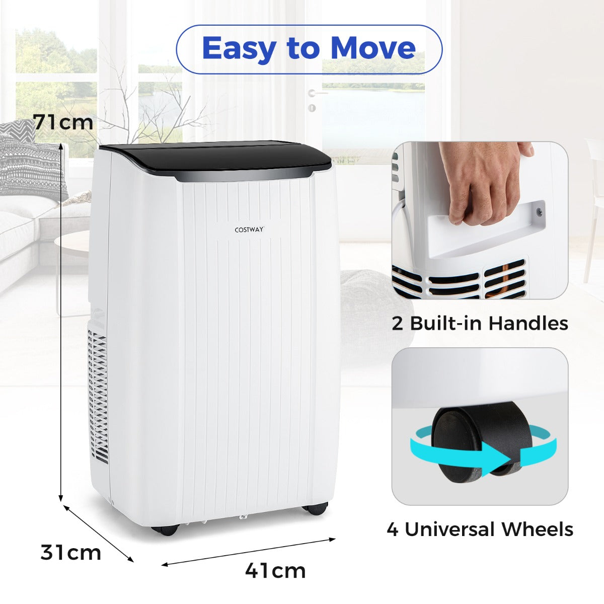 LIVSK Draagbare Airconditioner 12000 BTU - 4-in-1 Koelen, Verwarmen, Ontvochtigen - Wifi-compatibel - 41 x 31 x 71 cm - Wit