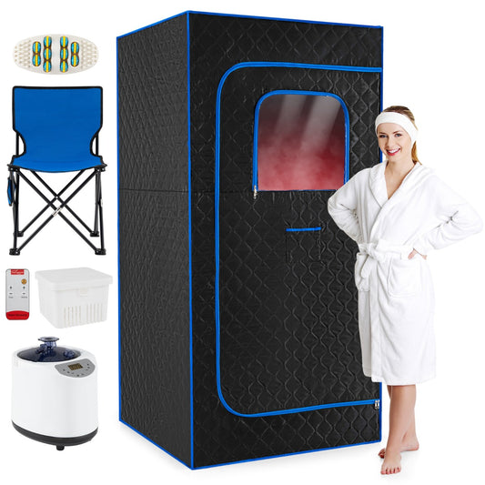Livsk costway 1200w draagbare stoomsaunakast saunatent met 3l stoomgenerator 15 temperatuurinstellingen blauw