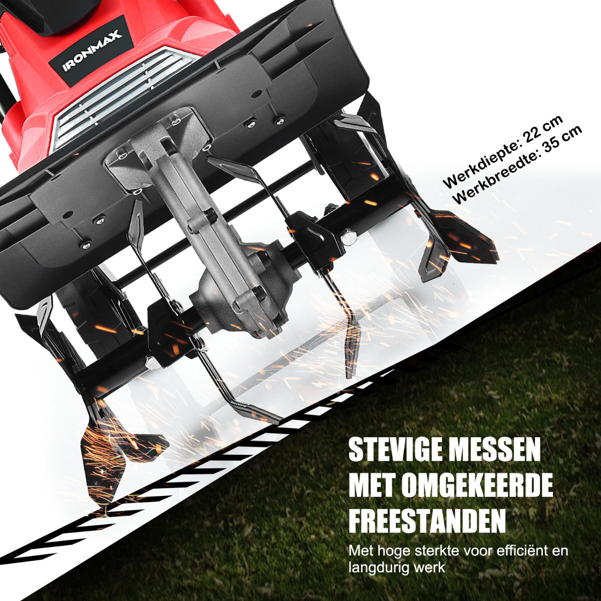 LIVSK Elektrische Helmstok Cultivator - 10A Motor - 4 Messen - 22 cm Werkdiepte - 35 cm Werkbreedte - Opvouwbaar - Rood + Zwart