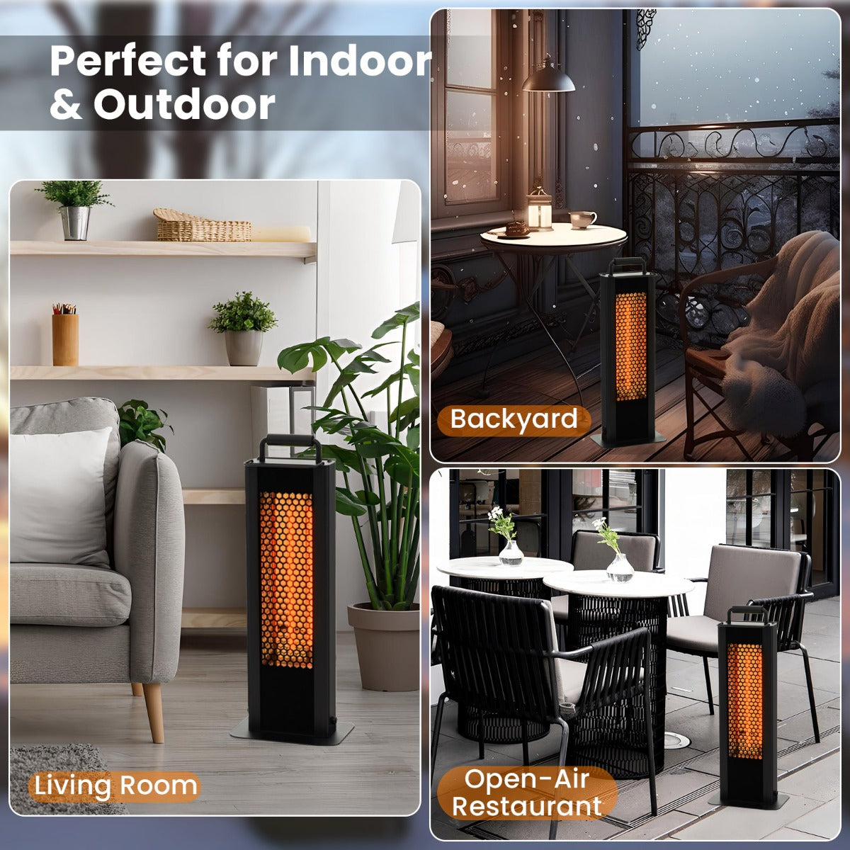 LIVSK Dubbelzijdige Terrasverwarmer - 1200W Infrarood met Koolstofvezel Buis - Waterdicht - Veilig - Aluminium - Zwart