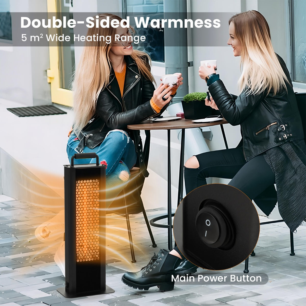 LIVSK Dubbelzijdige Terrasverwarmer - 1200W Infrarood met Koolstofvezel Buis - Waterdicht - Veilig - Aluminium - Zwart