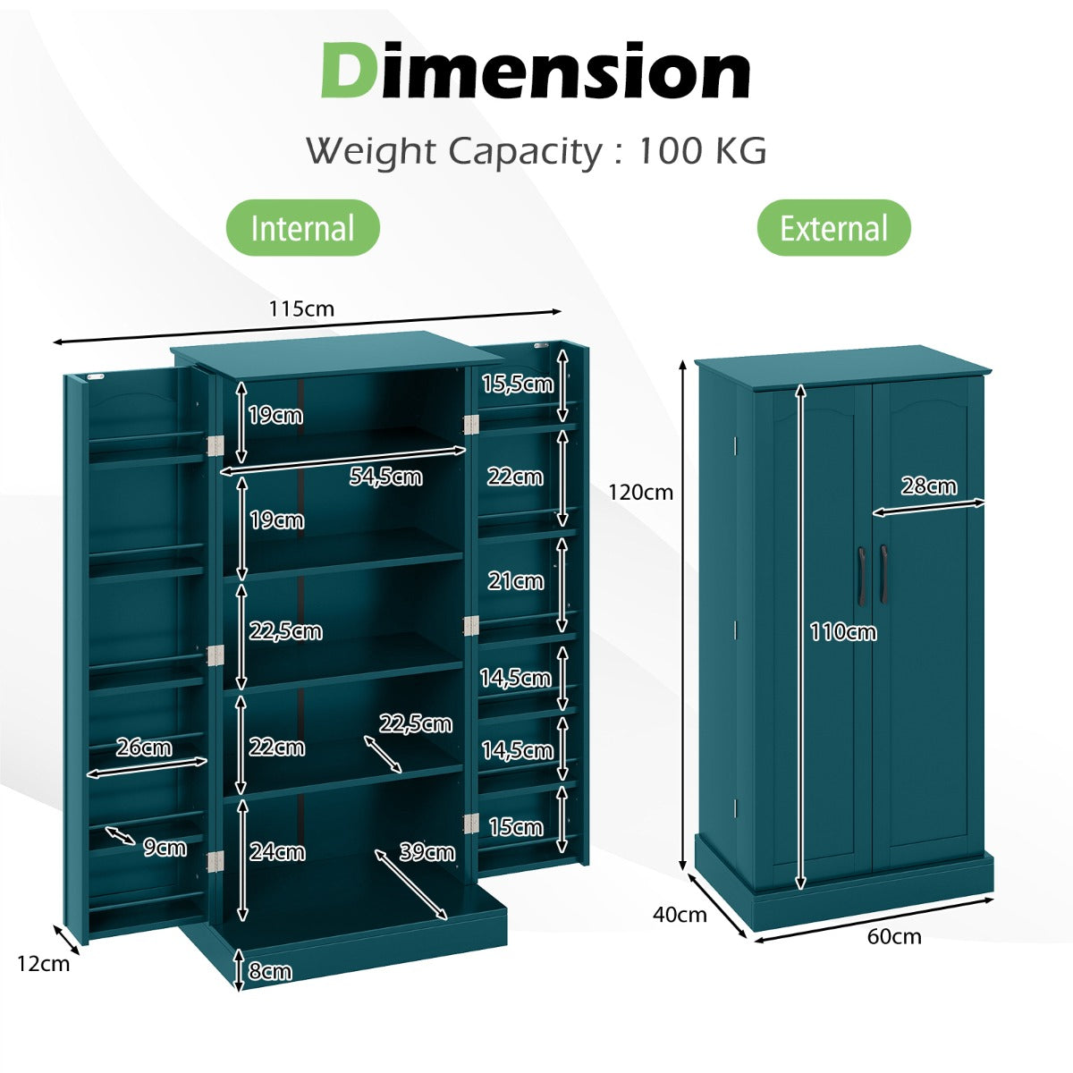 Livsk costway 1205 cm opbergkast keukenkast met dubbele deuren kantelbeveiliging 2