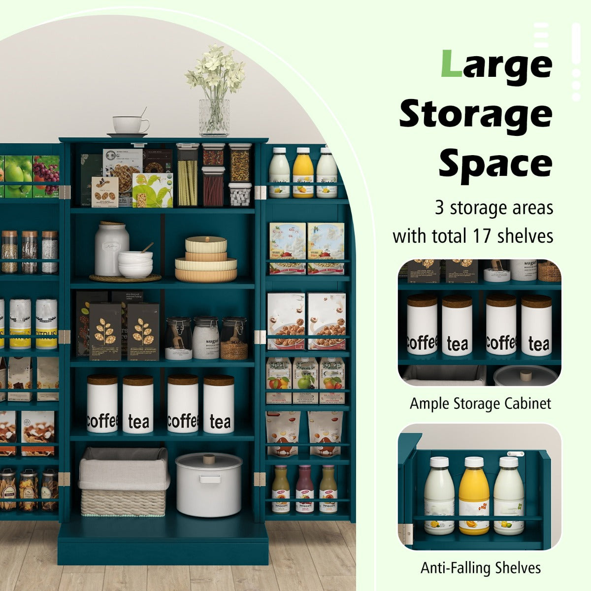 Livsk costway 1205 cm opbergkast keukenkast met dubbele deuren kantelbeveiliging 5