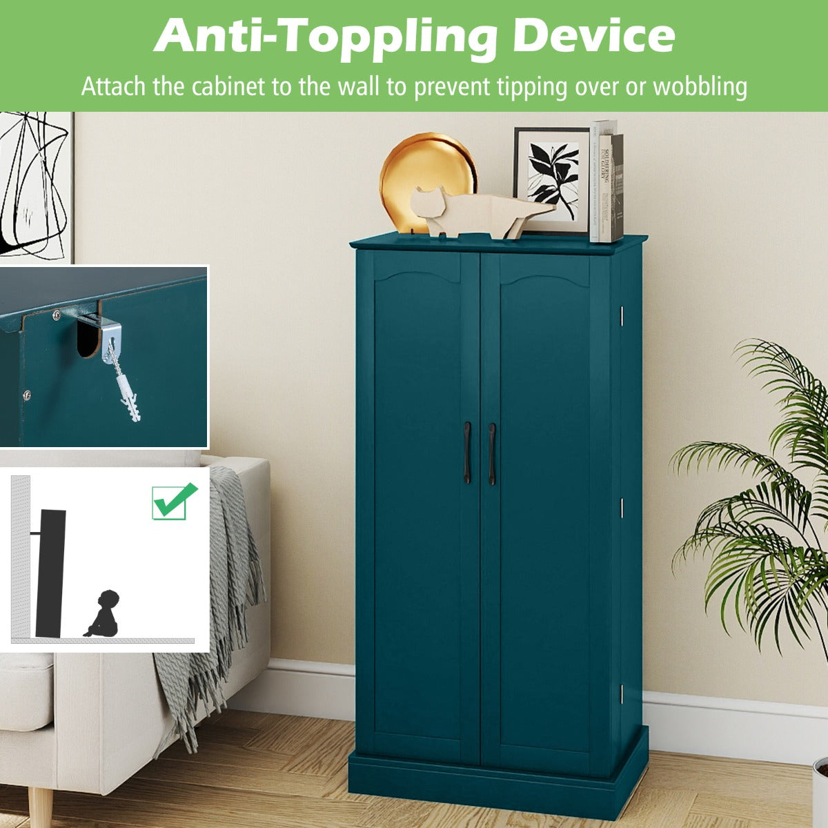 Livsk costway 1205 cm opbergkast keukenkast met dubbele deuren kantelbeveiliging 6