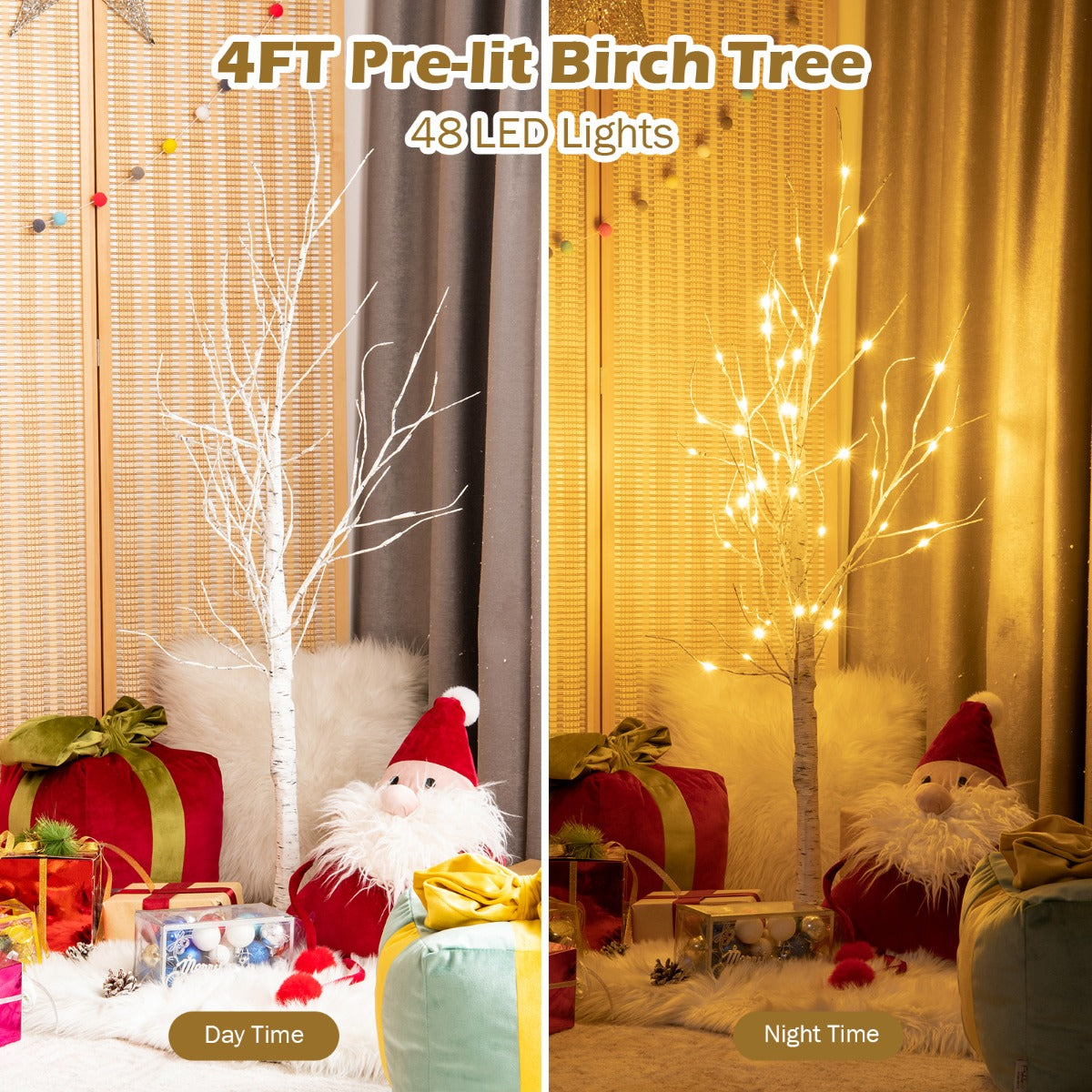 LIVSK Kunstmatige Berkenboom - 48 Warmwitte LED's - Flexibele Takken - Eenvoudige Montage - 120 cm Hoog - Wit