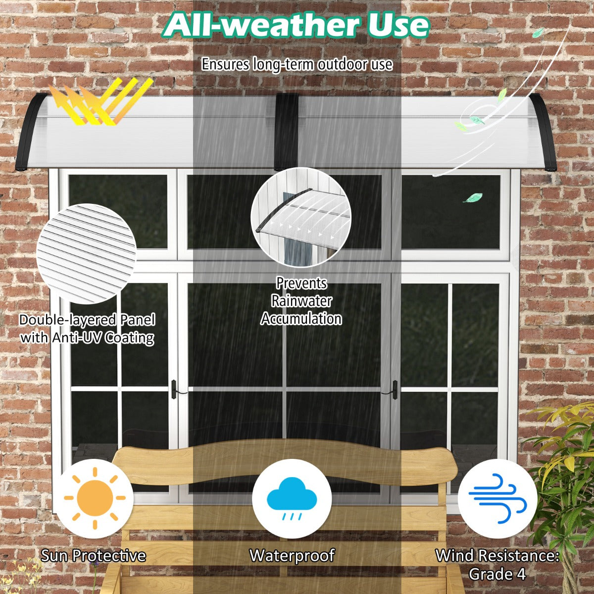 LIVSK Luifel voor Buiten - Weerbestendig met UPF50+ - Eenvoudige Installatie - Robuuste Constructie - 122 x 99 x 28 cm - Zwart