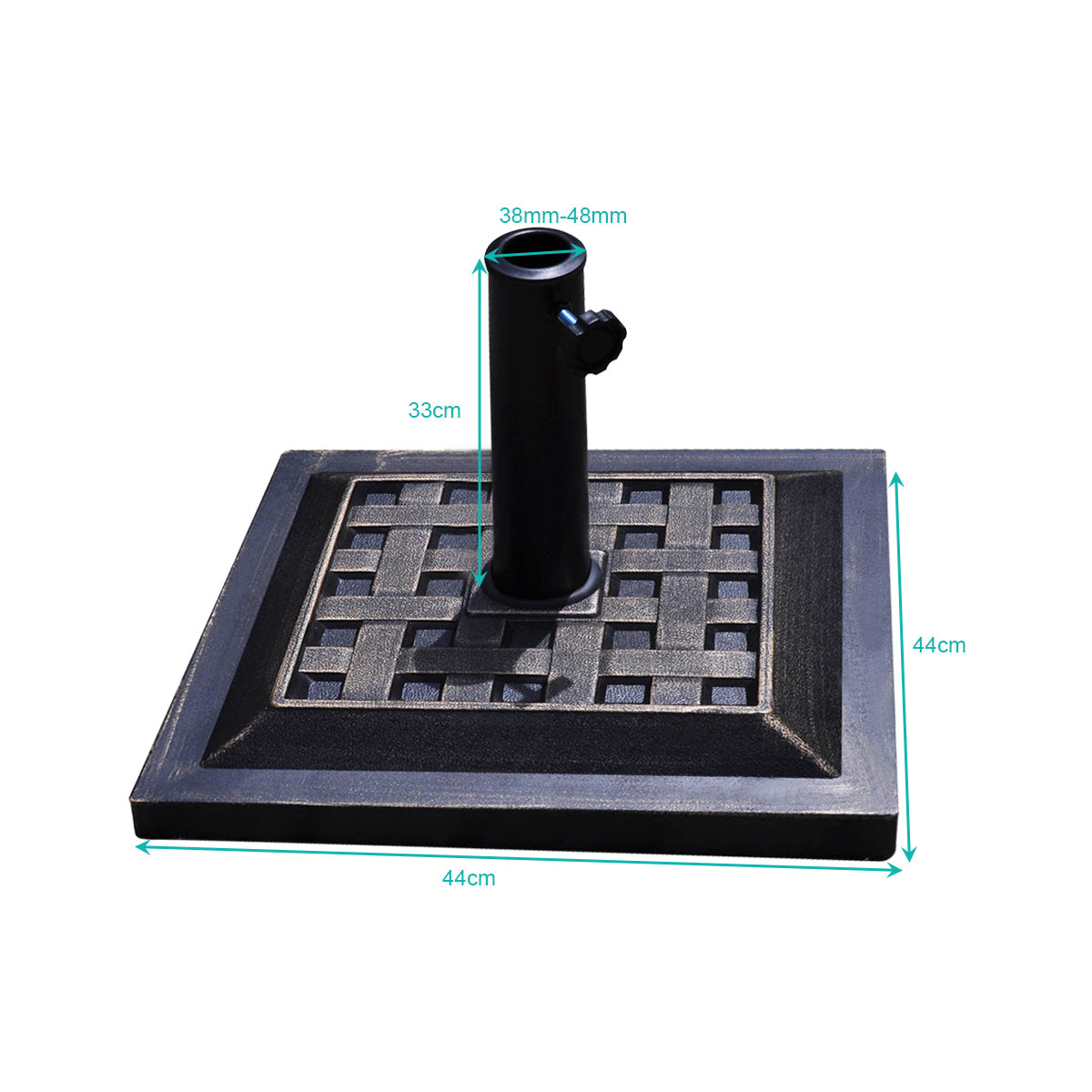 LIVSK Parasolvoet - Stijlvol Brons Design - Verstelbare Paal van φ38mm tot φ48mm - Duurzaam en Stabiel - 44 x 44 x 33 cm - Brons