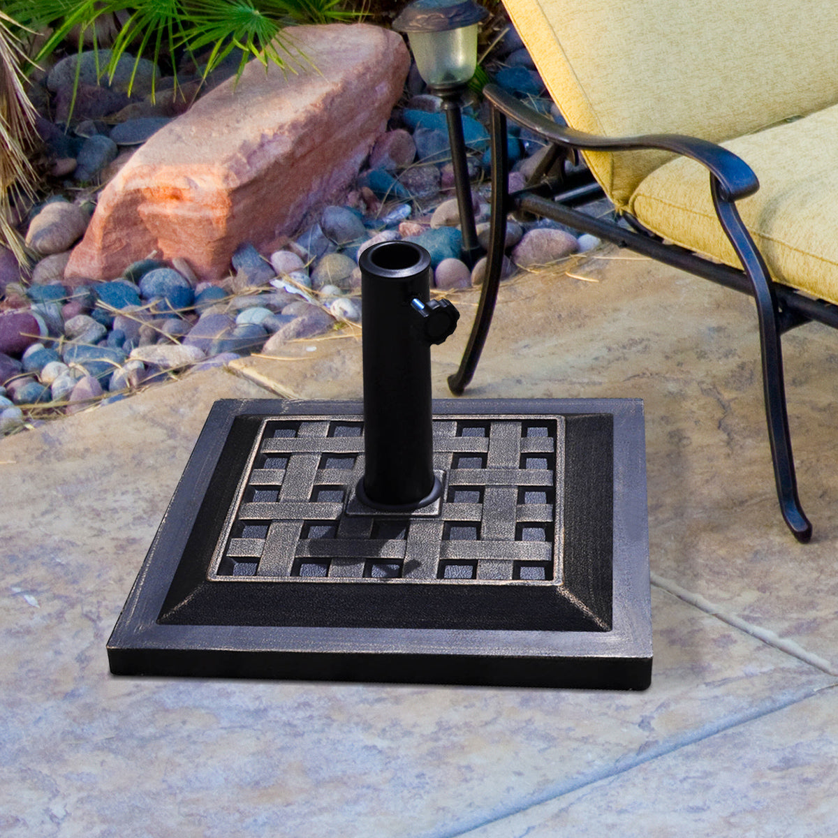 LIVSK Parasolvoet - Stijlvol Brons Design - Verstelbare Paal van φ38mm tot φ48mm - Duurzaam en Stabiel - 44 x 44 x 33 cm - Brons