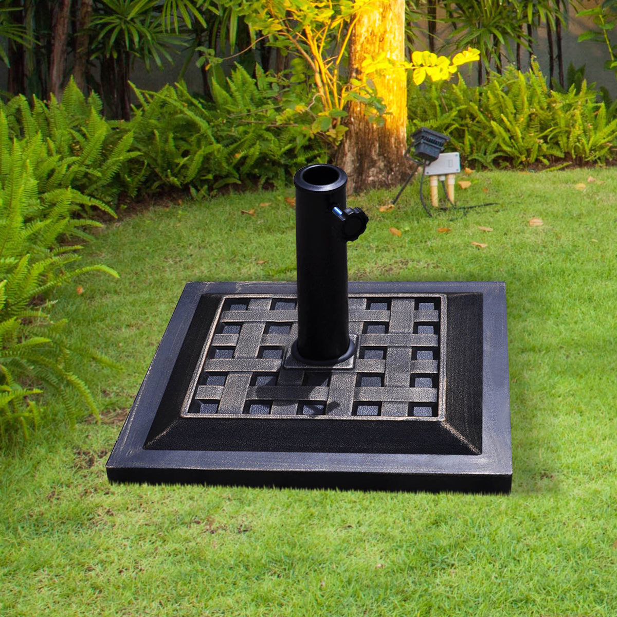 LIVSK Parasolvoet - Stijlvol Brons Design - Verstelbare Paal van φ38mm tot φ48mm - Duurzaam en Stabiel - 44 x 44 x 33 cm - Brons