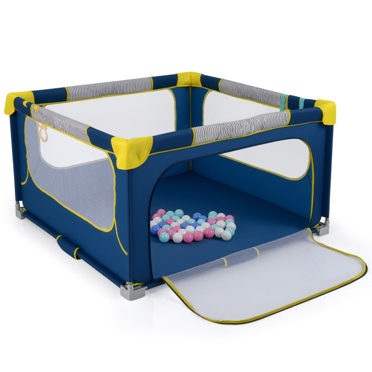 Livsk costway 127 x 127 x 725 cm opvouwbaar babylooprek met 50 ballen 4 handvatten ritsdeur looprek speelrek blauw 1 1