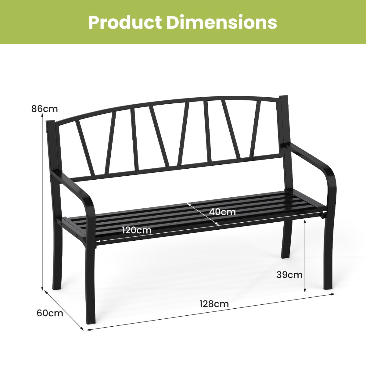 LIVSK Moderne Tuinbank - Robuust Metaal met Ergonomische Zitting - Voor 2-3 Personen - Tot 300 kg - Zwart