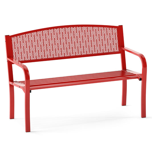 LIVSK Metalen Tuinbank - Stevig Frame - Ergonomisch Ontwerp - Ruime Zitting voor 2-3 Personen - Draagvermogen 300 kg - Rood