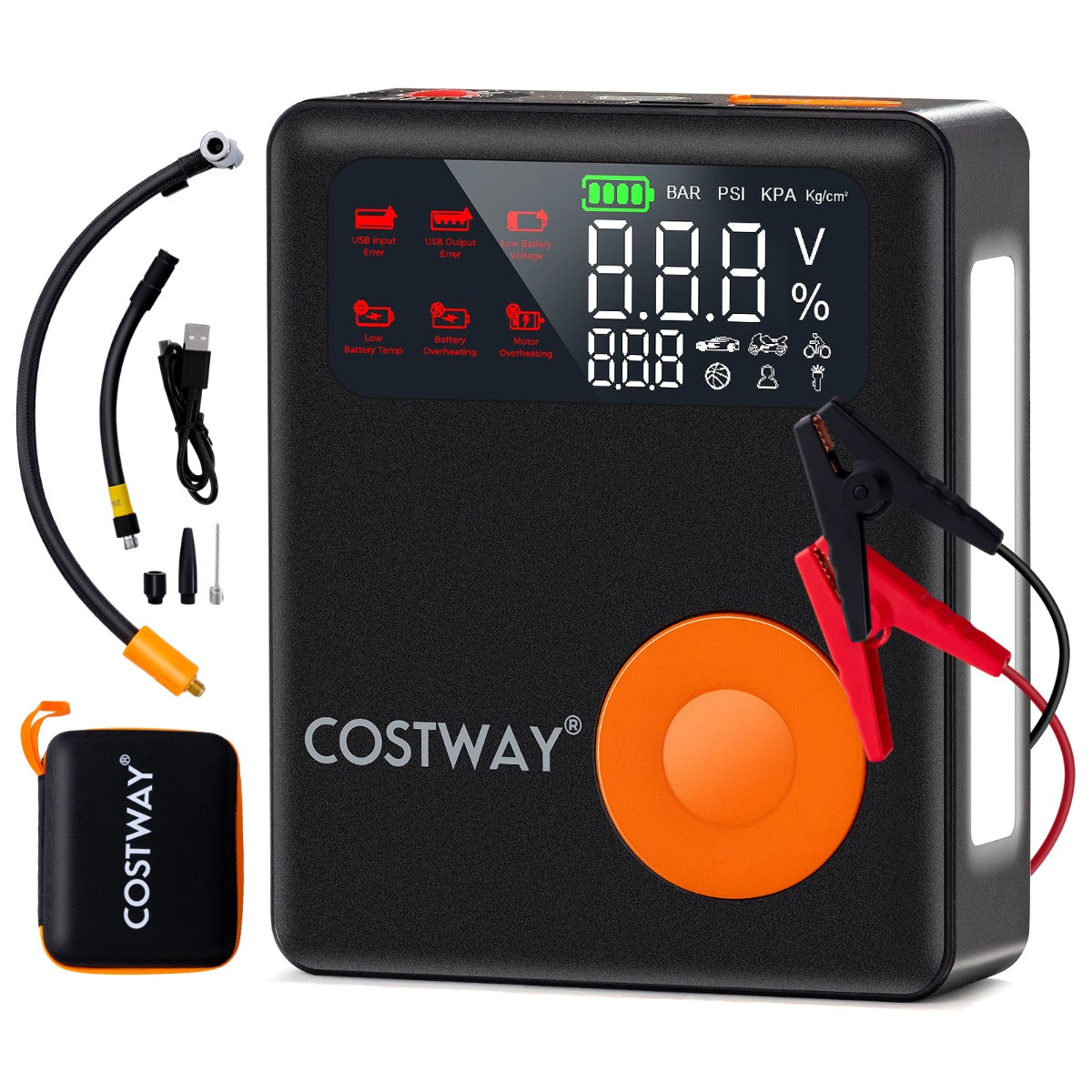 LIVSK 5-in-1 Starthulp met Luchtcompressor - 2000 A - 150 PSI - USB en Type-C Opladen - Compact en Draagbaar - Zwart