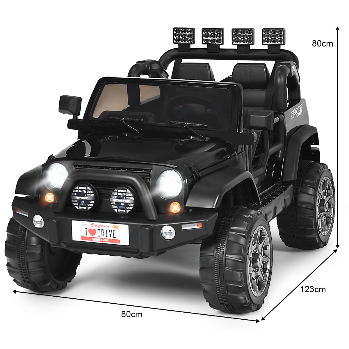 LIVSK Elektrische Speelgoedauto - 2 Zitplaatsen - Afstandsbediening - Veiligheidsgordels - Tot 50 kg - 123 x 80 x 80 cm - Zwart
