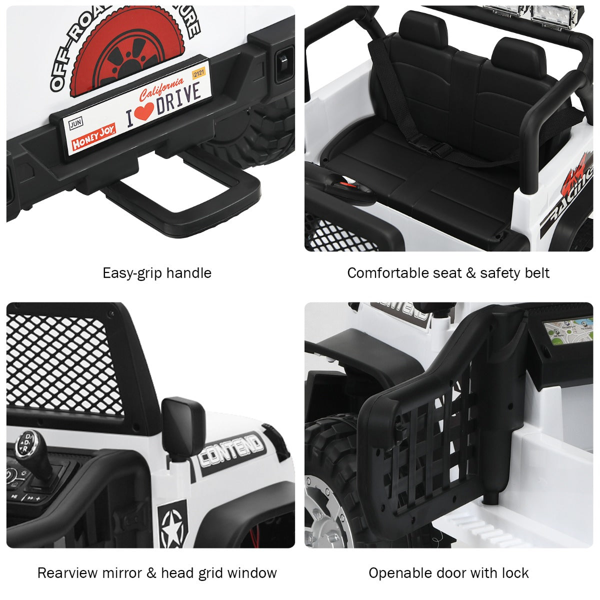 Livsk costway 12v elektrische auto voor kinderen met afstandsbediening licht muziek wit 5
