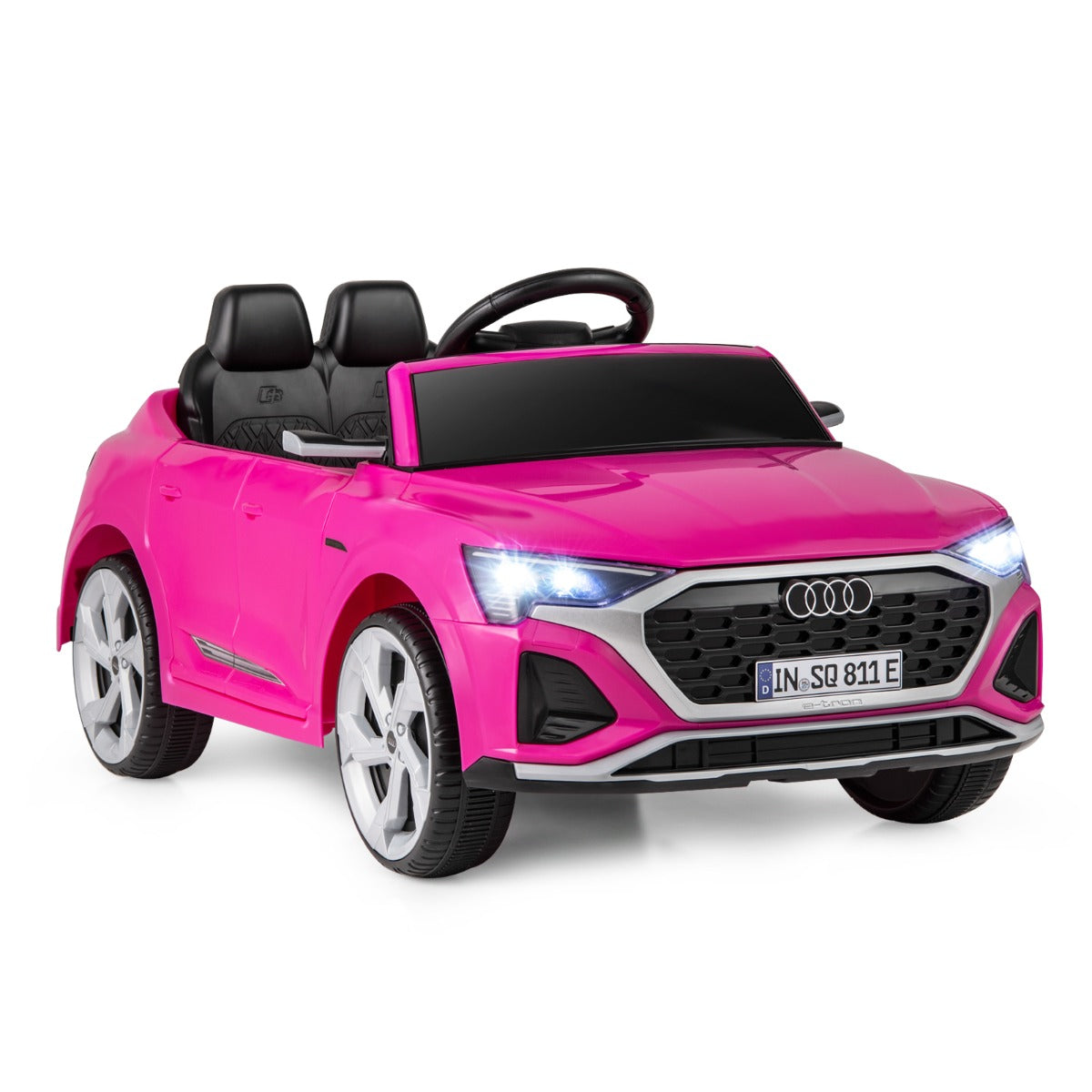 LIVSK Audi SQ8 Kinderauto met Afstandsbediening - 12V Oplaadbare Batterij - 3 Snelheden - LED-verlichting - Zwart/Roze
