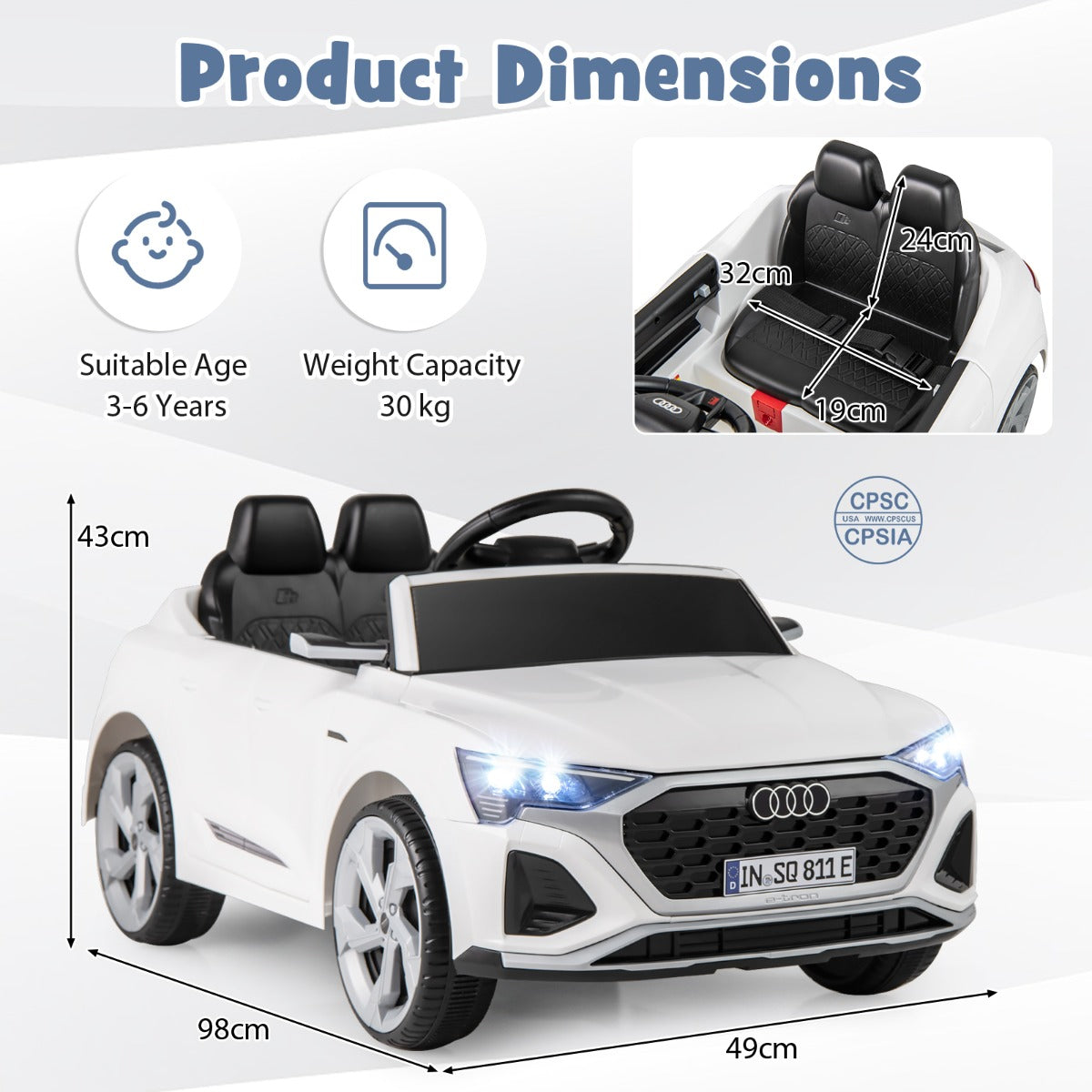 LIVSK Audi SQ8 Elektrische Kinderauto - Afstandsbediening - LED Verlichting - 12V Oplaadbare Batterij - Voor Kinderen vanaf 3