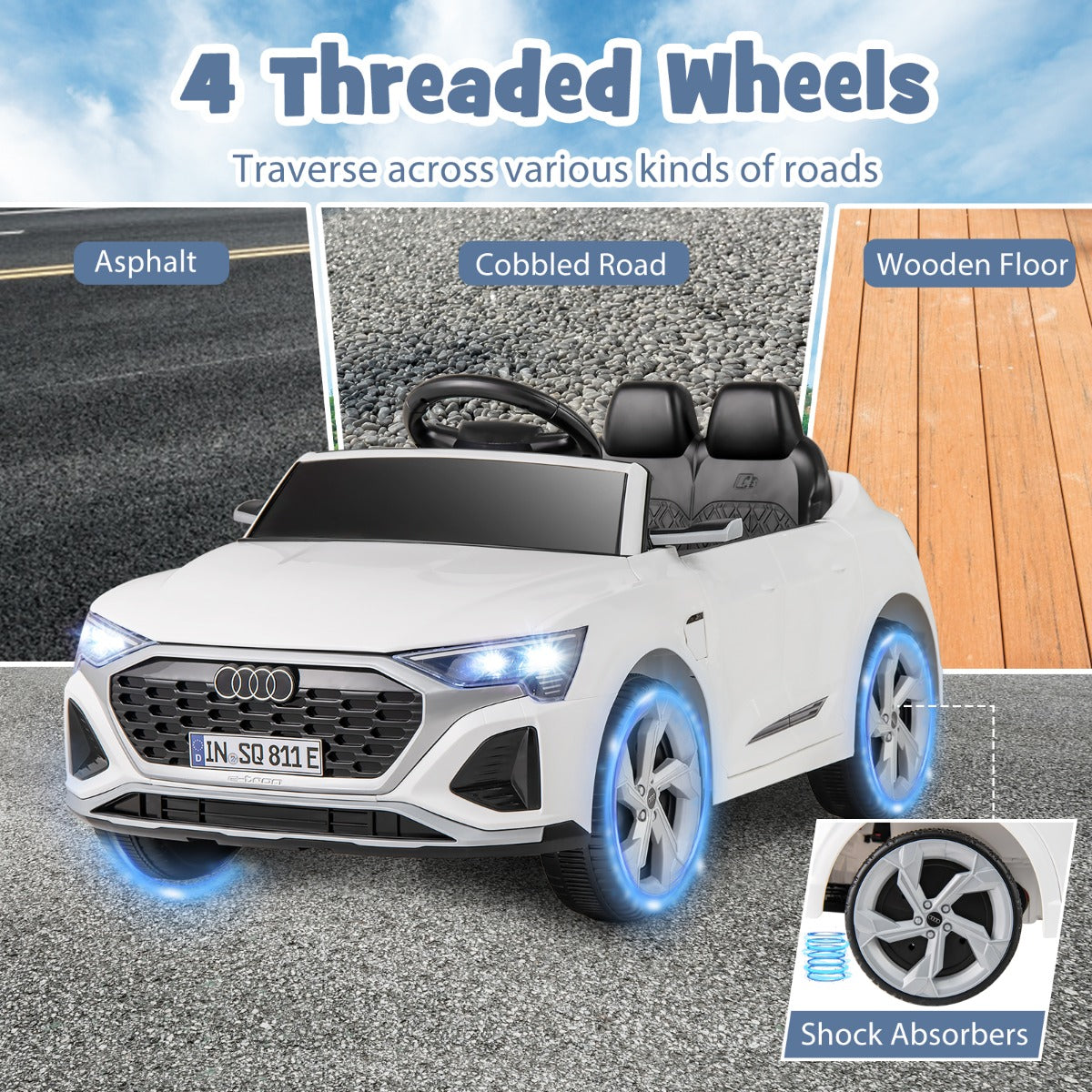 LIVSK Audi SQ8 Elektrische Kinderauto - Afstandsbediening - LED Verlichting - 12V Oplaadbare Batterij - Voor Kinderen vanaf 3