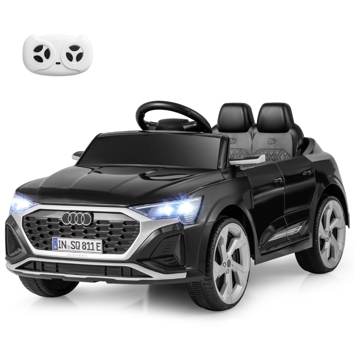 LIVSK Audi SQ8 Kinderauto - Afstandsbediening - 2 Motoren - 12V Oplaadbare Batterij - Veiligheidsgordel - Zwart/Roze