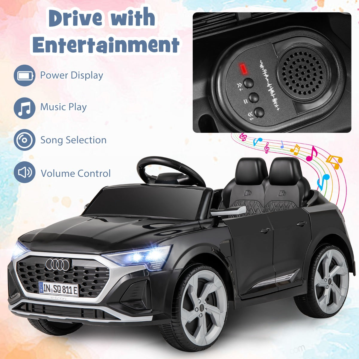 LIVSK Audi SQ8 Kinderauto - Afstandsbediening - 2 Motoren - 12V Oplaadbare Batterij - Veiligheidsgordel - Zwart/Roze