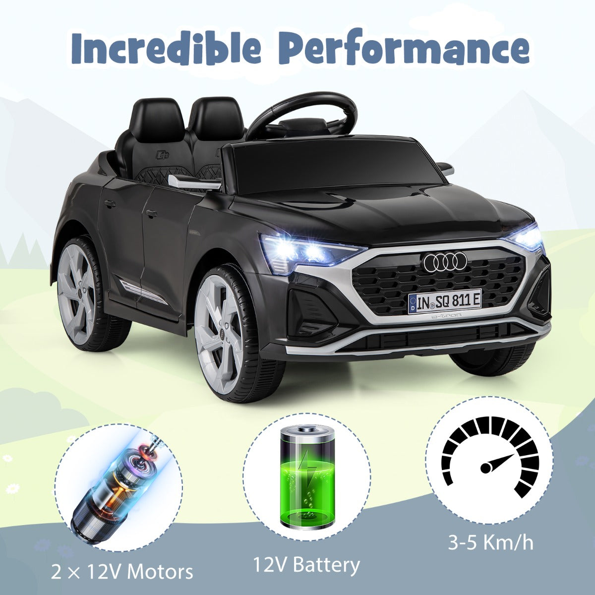 LIVSK Audi SQ8 Kinderauto - Afstandsbediening - 2 Motoren - 12V Oplaadbare Batterij - Veiligheidsgordel - Zwart/Roze