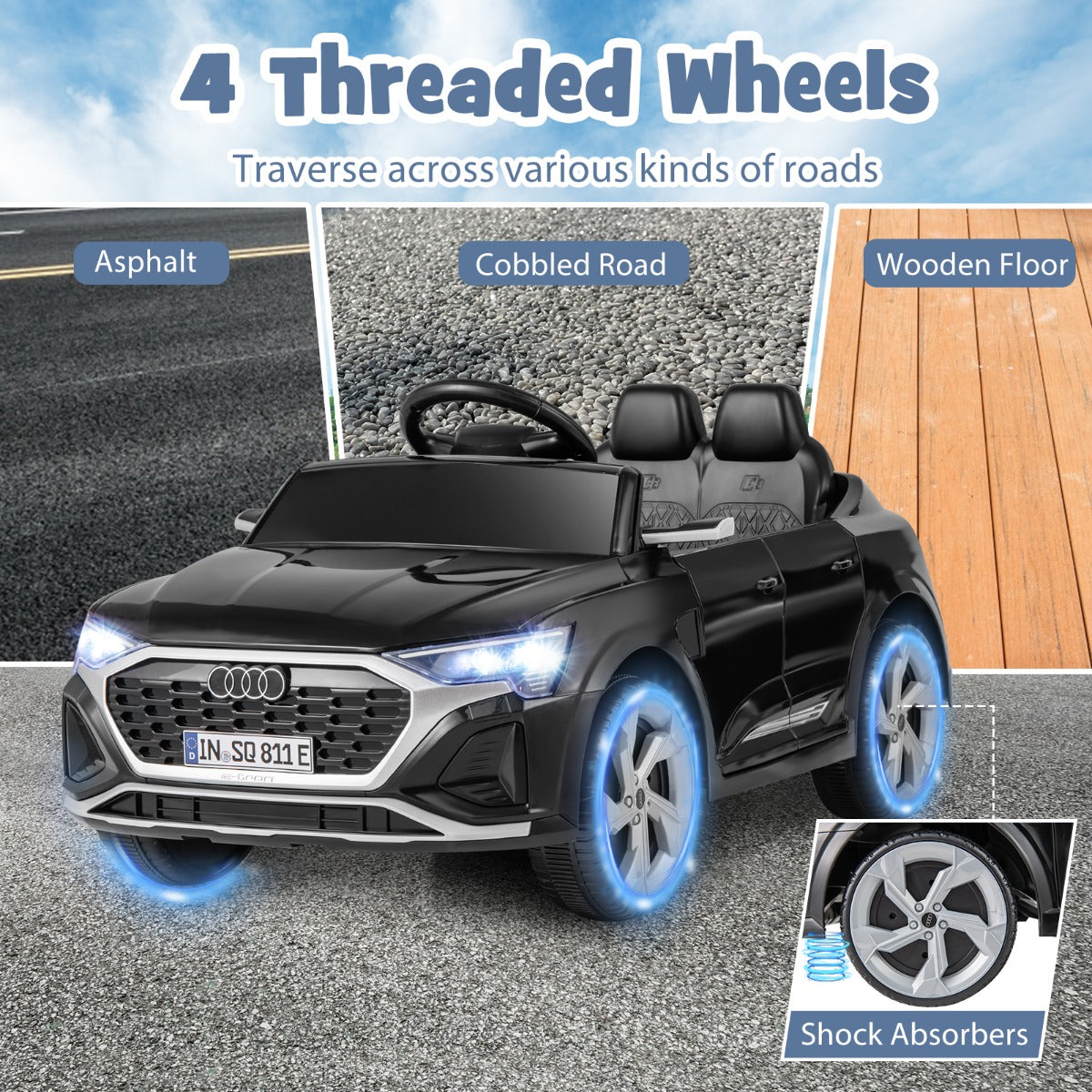 LIVSK Audi SQ8 Kinderauto - Afstandsbediening - 2 Motoren - 12V Oplaadbare Batterij - Veiligheidsgordel - Zwart/Roze