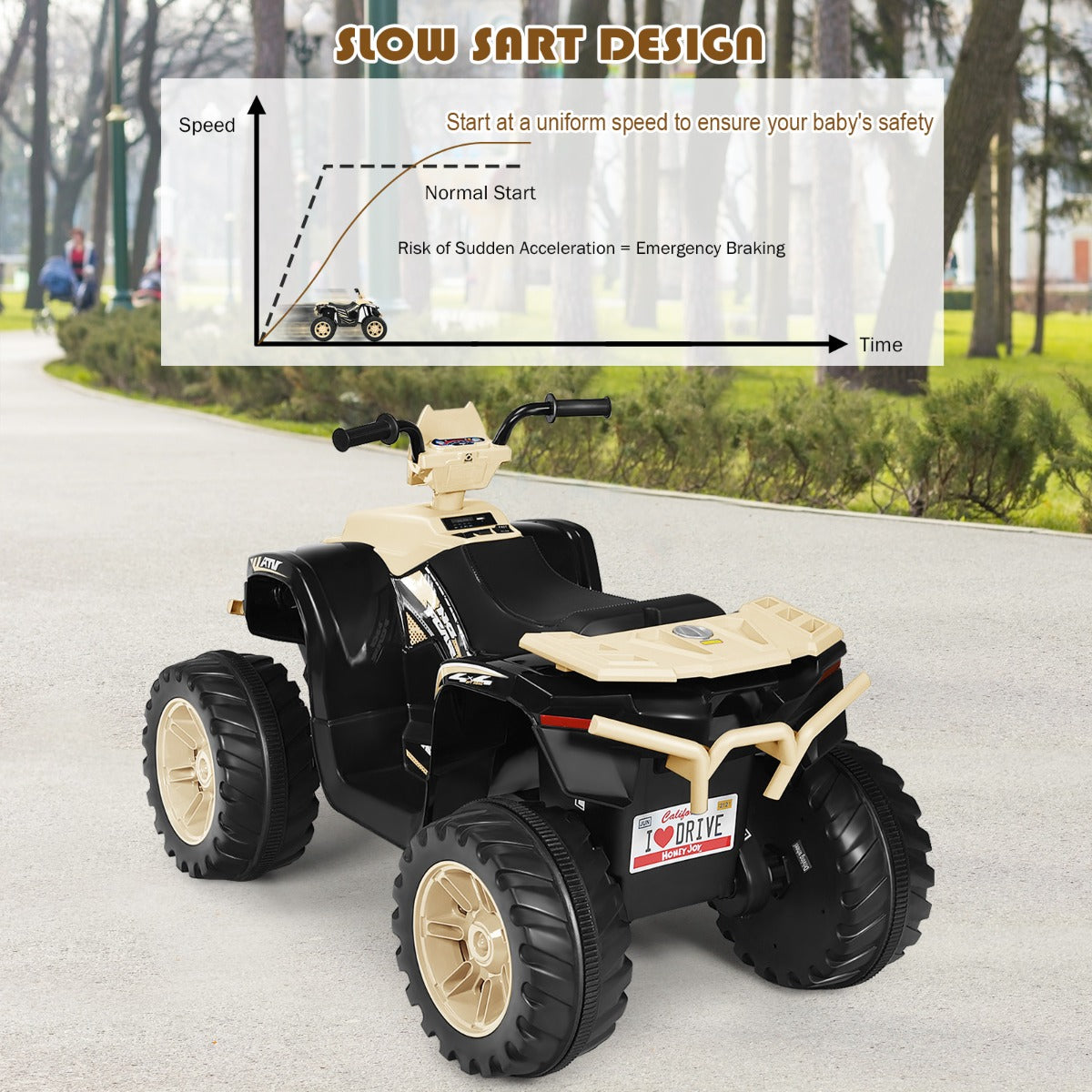 Livsk costway 12v elektrische kinder quad atv rijden op auto op batterijen aangedreven 4 wielen atv voor kinderen vanaf 3 jaar geel 6