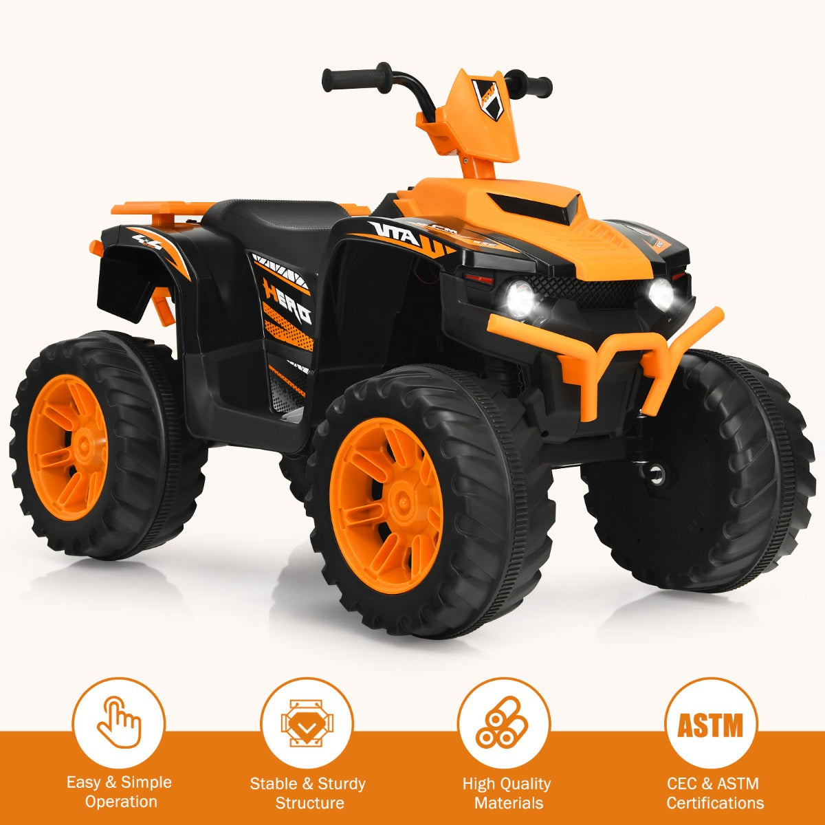 Livsk costway 12v elektrische kinder quad atv rijden op auto op batterijen aangedreven 4 wielen atv voor kinderen vanaf 3 jaar oranje 4