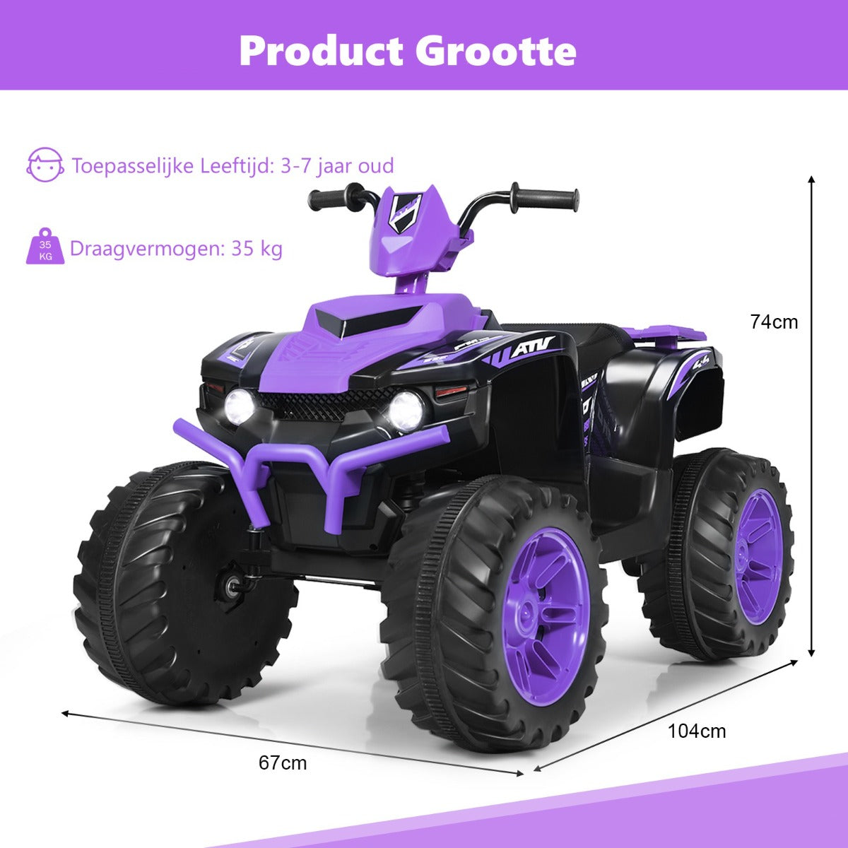 Livsk costway 12v elektrische kinder quad atv rijden op auto op batterijen aangedreven 4 wielen atv voor kinderen vanaf 3 jaar paars 4
