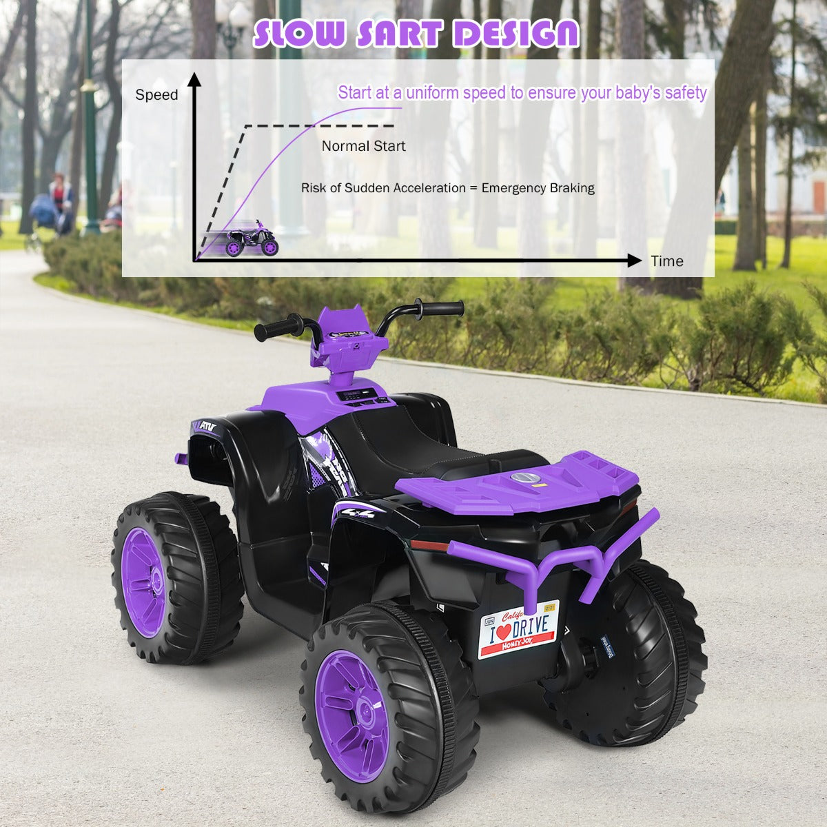 Livsk costway 12v elektrische kinder quad atv rijden op auto op batterijen aangedreven 4 wielen atv voor kinderen vanaf 3 jaar paars 6