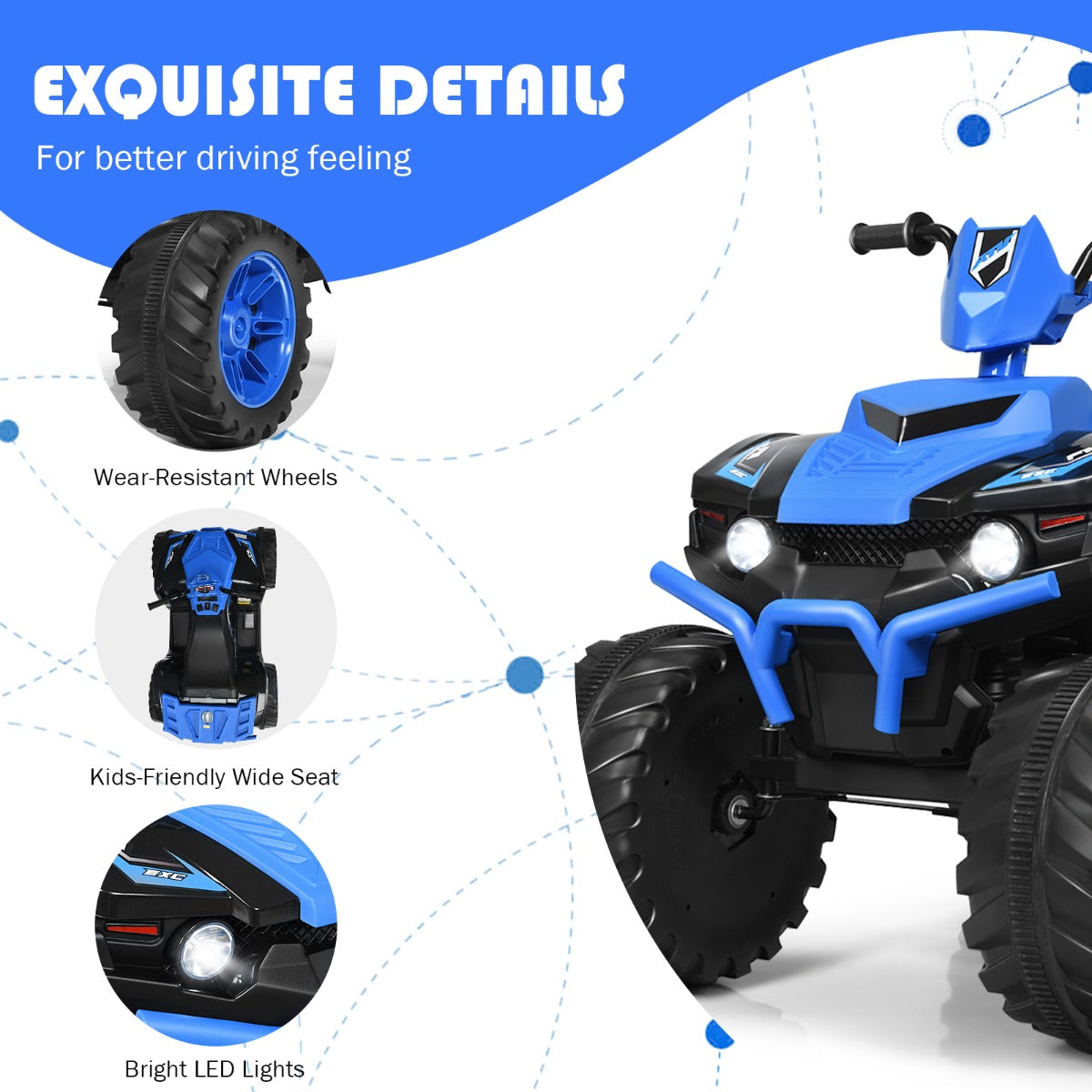 Livsk costway 12v elektrische kinder quad atv rijden op auto op batterijen aangedreven 4 wielen atvvoor kinderen vanaf 3 jaar blauw 5