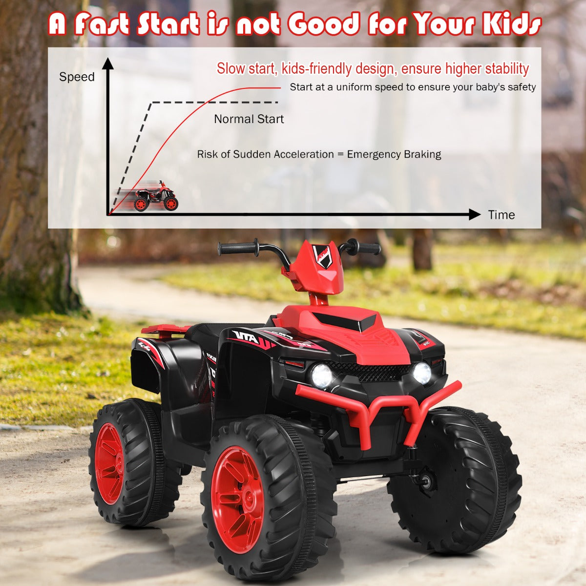 Livsk costway 12v elektrische kinder quad atv rijden op auto op batterijen aangedreven 4 wielen atvvoor kinderen vanaf 3 jaar rood 5