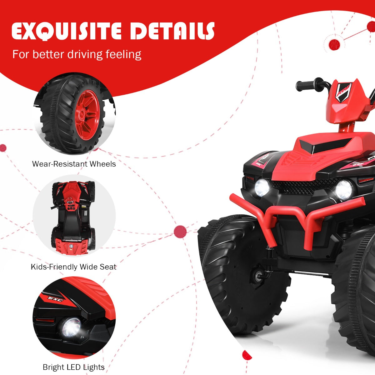 Livsk costway 12v elektrische kinder quad atv rijden op auto op batterijen aangedreven 4 wielen atvvoor kinderen vanaf 3 jaar rood 6
