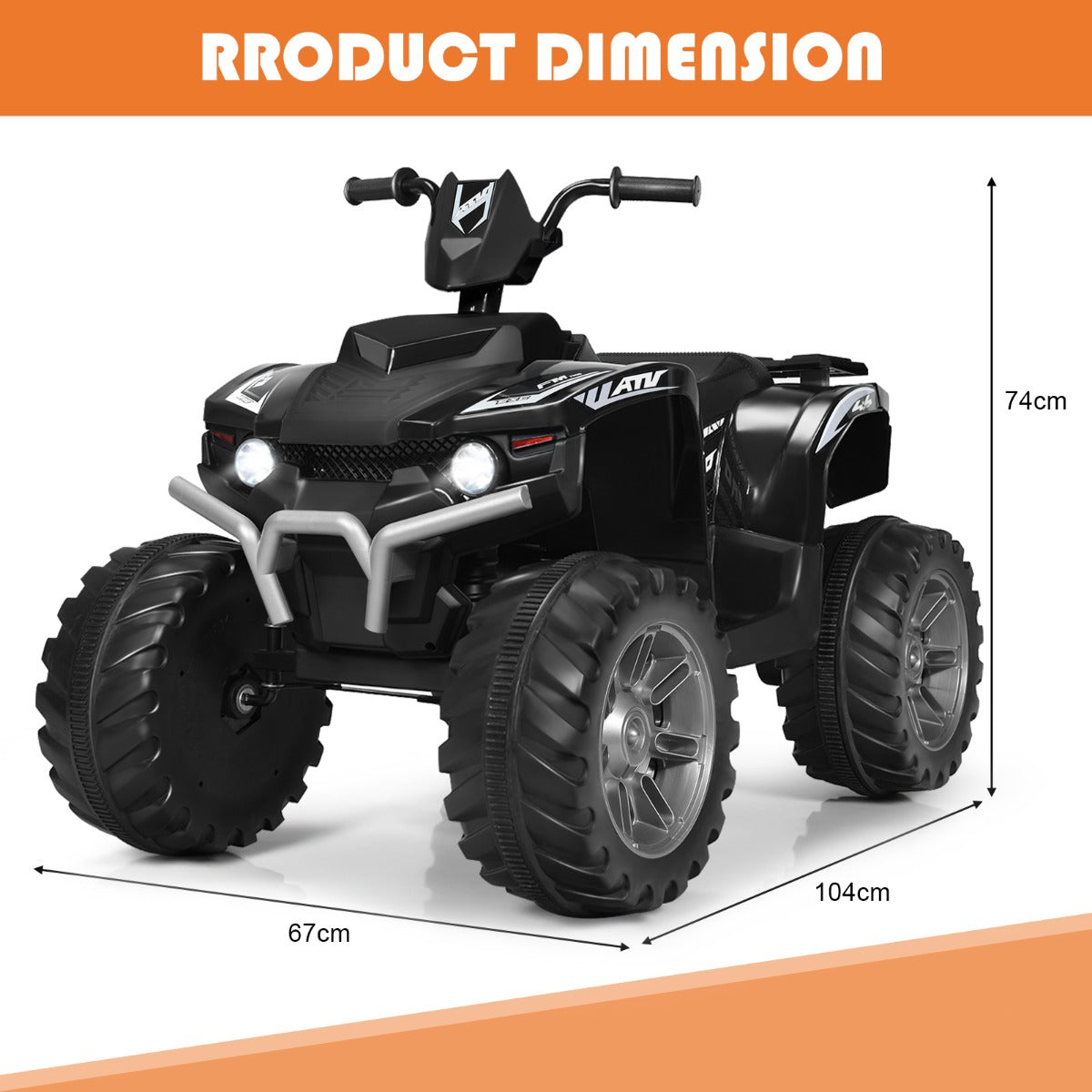 LIVSK Elektrische Quad ATV voor Kinderen - Hoge/Lage Snelheid - Muziek & Verhalen - USB/Bluetooth - 105 x 65,5 x 73 cm - Zwart