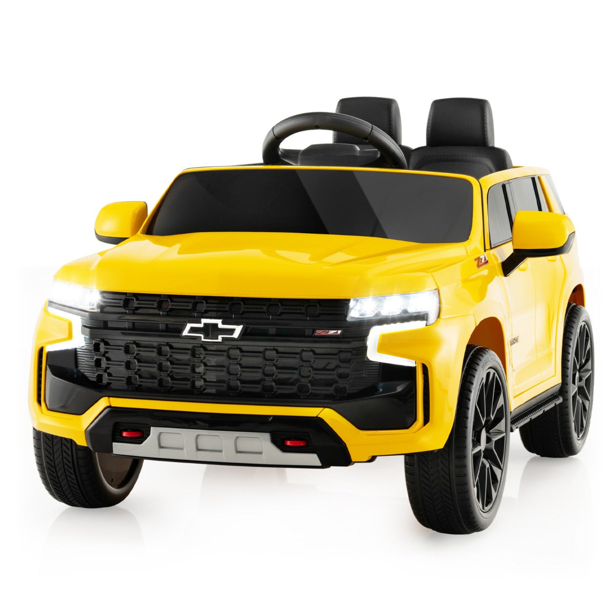 LIVSK Elektrische Kinderauto Chevrolet Tahoe - Afstandsbediening - LED-verlichting - Veiligheidsgordel - 68 x 104 x 53 cm - Geel