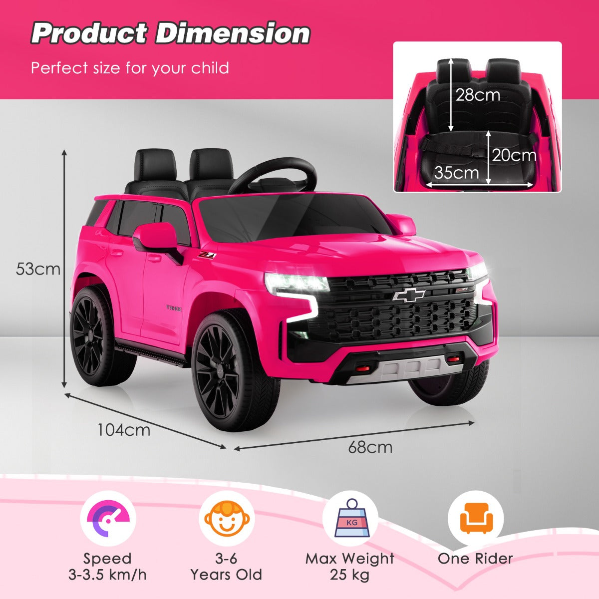 LIVSK Elektrische Kinderauto Chevrolet Tahoe - Afstandsbediening - LED-verlichting - Muziekspeler - Tot 25 kg - Roze
