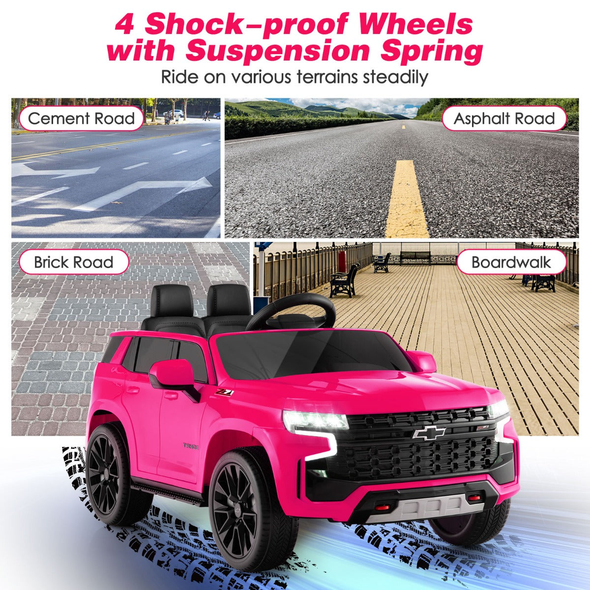 LIVSK Elektrische Kinderauto Chevrolet Tahoe - Afstandsbediening - LED-verlichting - Muziekspeler - Tot 25 kg - Roze