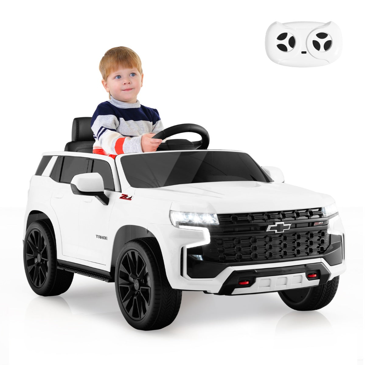 LIVSK Elektrische Kinderauto Chevrolet Tahoe - Afstandsbediening - LED-verlichting - Muziek en verhalen - Tot 25 kg - Wit