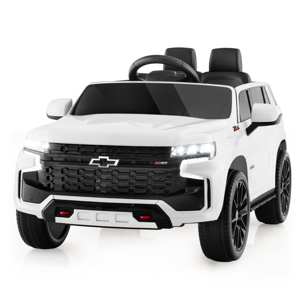 LIVSK Elektrische Kinderauto Chevrolet Tahoe - Afstandsbediening - LED-verlichting - Muziek en verhalen - Tot 25 kg - Wit