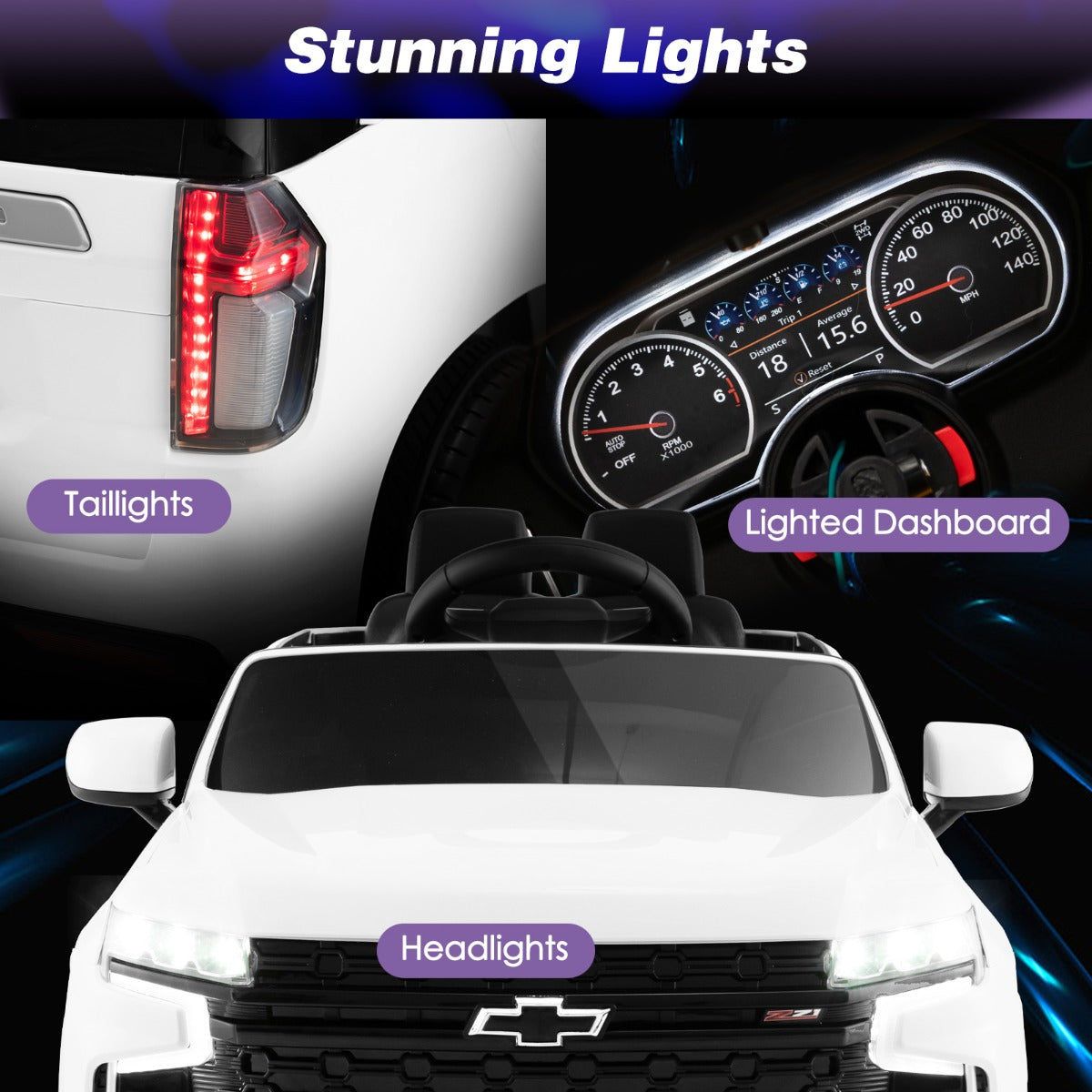 LIVSK Elektrische Kinderauto Chevrolet Tahoe - Afstandsbediening - LED-verlichting - Muziek en verhalen - Tot 25 kg - Wit