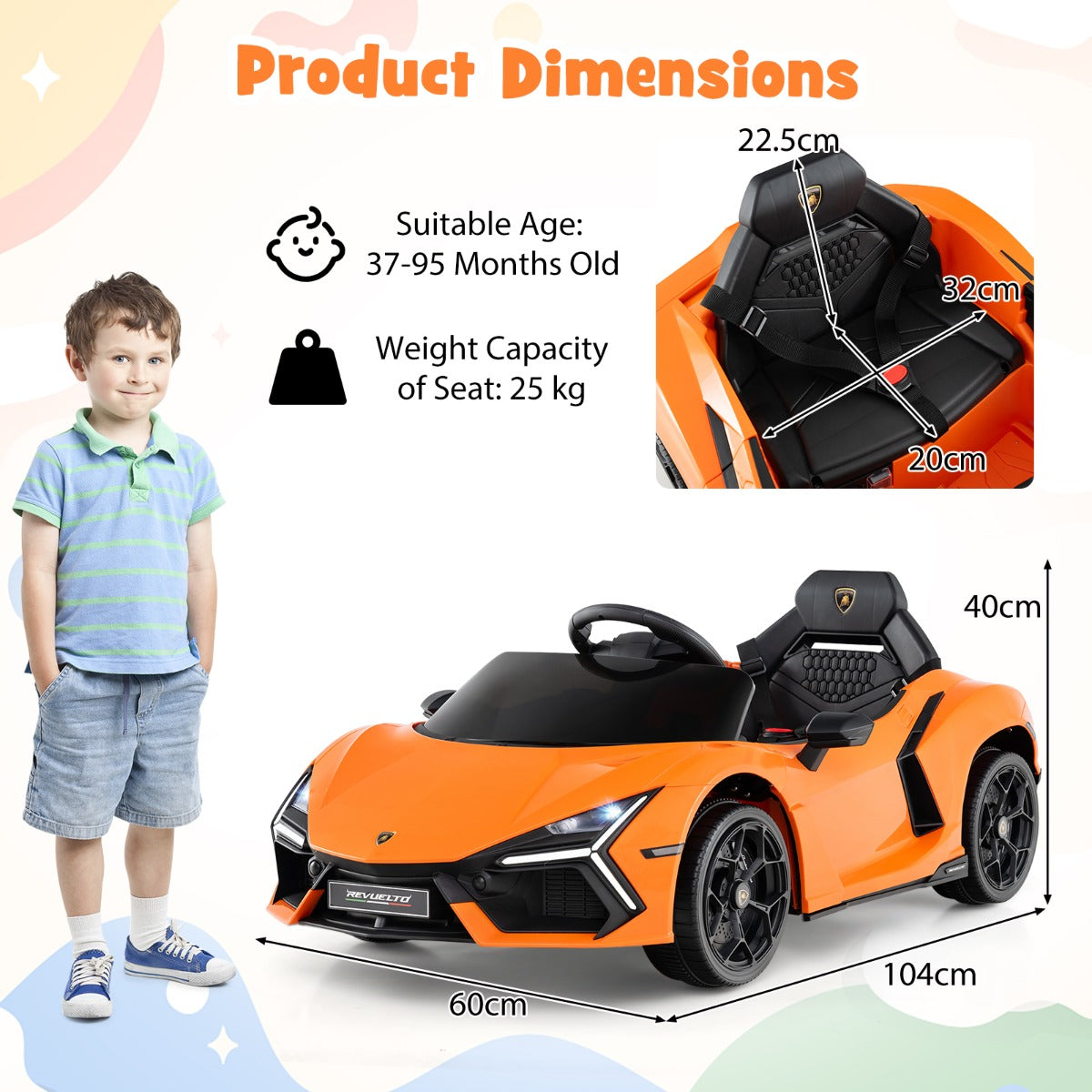 LIVSK Elektrische Kinderauto Lamborghini Revuelto - Afstandsbediening - Hydraulische Deuren - 2 x 35 W Motoren - 105 x 60 x 40 cm