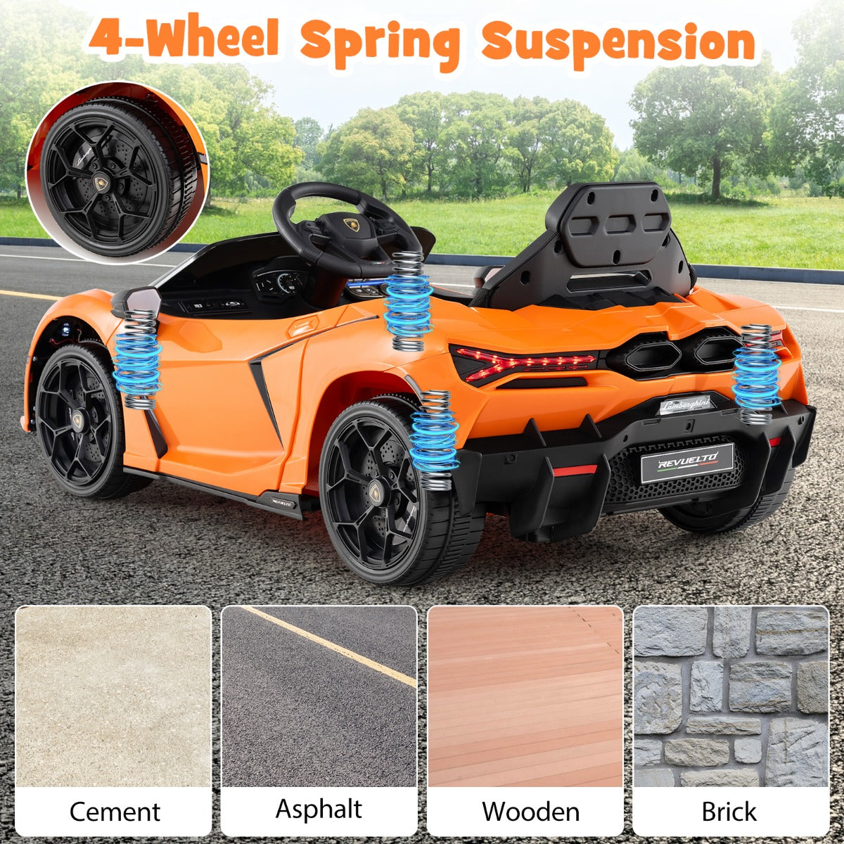 LIVSK Elektrische Kinderauto Lamborghini Revuelto - Afstandsbediening - Hydraulische Deuren - 2 x 35 W Motoren - 105 x 60 x 40 cm