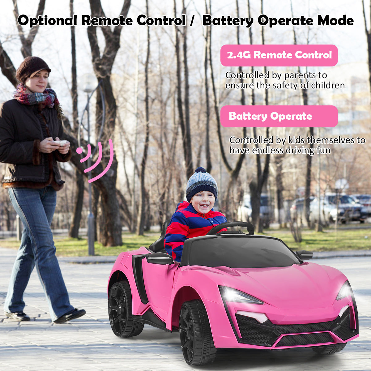 LIVSK Elektrische Kinderauto met Afstandsbediening - Veiligheidsgordel - LED Verlichting - Schokabsorberende Vering - 115 x 72 x