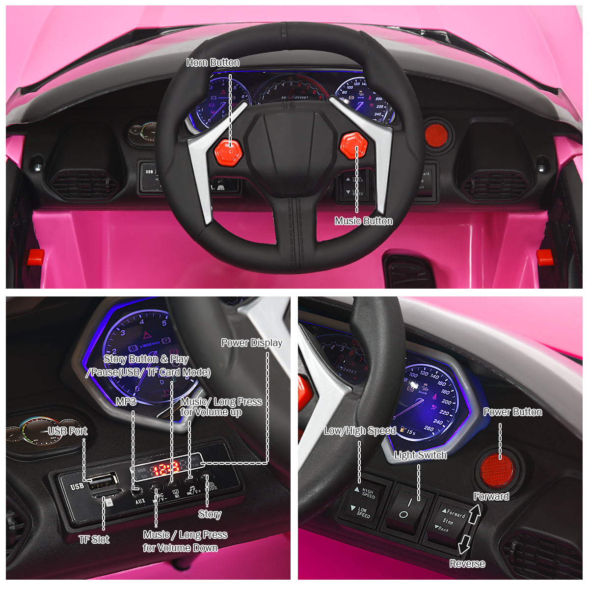 LIVSK Elektrische Kinderauto met Afstandsbediening - Veiligheidsgordel - LED Verlichting - Schokabsorberende Vering - 115 x 72 x