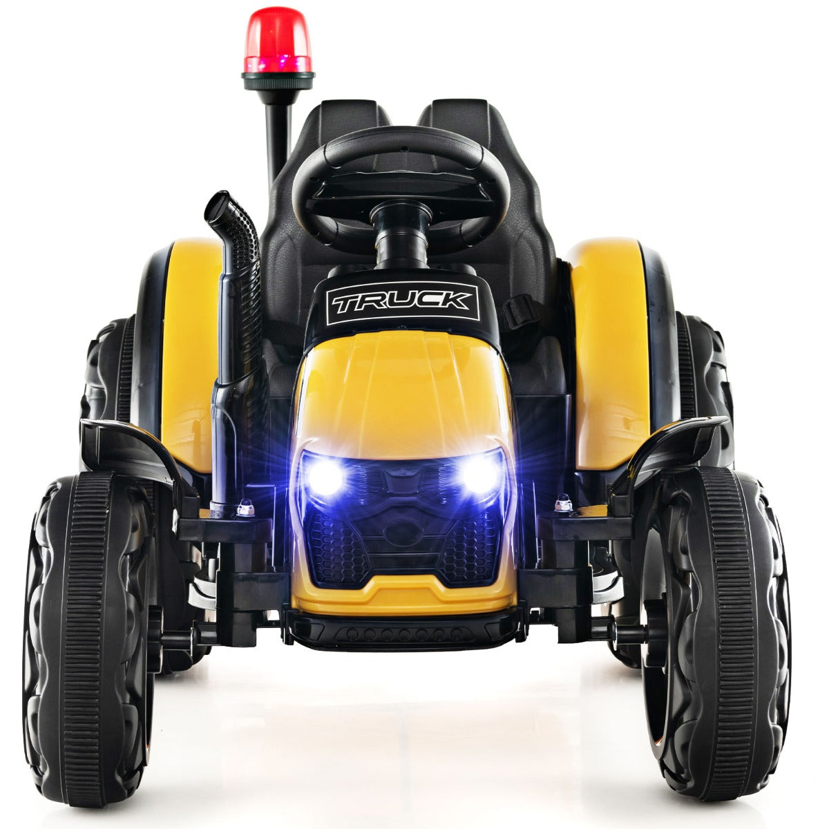 LIVSK Elektrische Kindertractor met Aanhanger - Muziekspeler - Veiligheidsgordel - Eenvoudig te Monteren - 151 x 68 x 70 cm - Geel