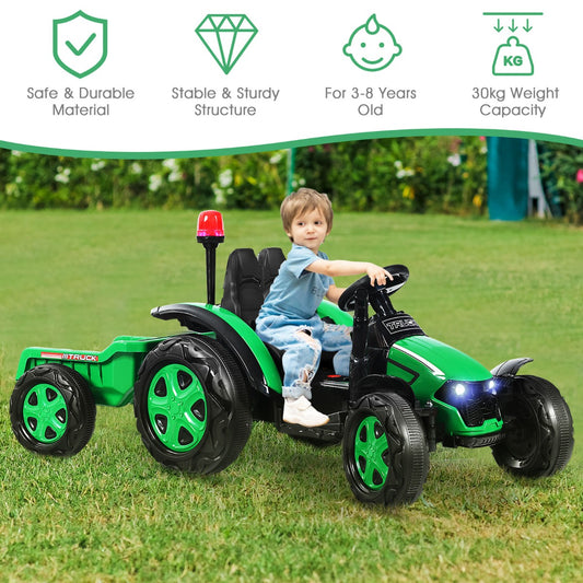 LIVSK Elektrische Speelgoedtractor met Aanhangwagen - Duurzaam - Muziekspeler - Veiligheidsgordel - Voor 3-8 jaar - Groen