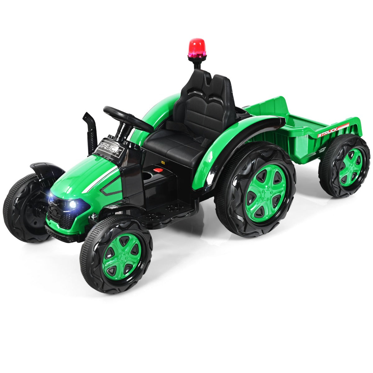 LIVSK Elektrische Speelgoedtractor met Aanhangwagen - Duurzaam - Muziekspeler - Veiligheidsgordel - Voor 3-8 jaar - Groen